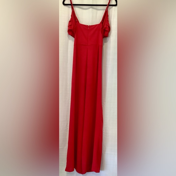 So Ladylike Red Surplice Cutout Jumpsuit - Picture 4 of 6